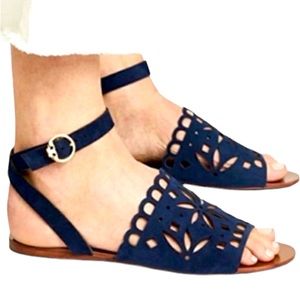 Tory Burch May Navy Peforated Leather Sandal 8